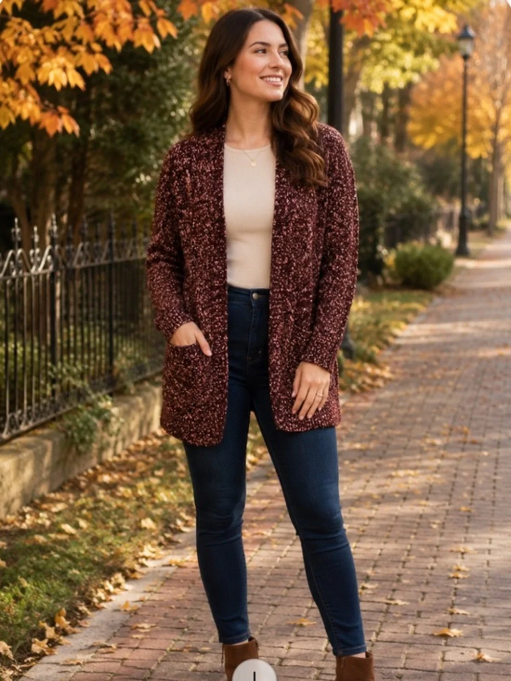 Sundance Size Large Wool Blend Cardigan Sweater Plum Pink Marled Knit Pockets